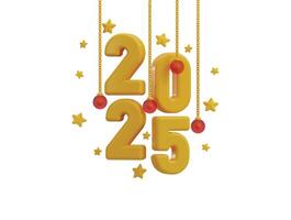 2025 New Year golden number with star confetti, Extend Warm Wishes for a Happy New Year and Merry Christmas with this golden number design 3d rendering illustration vector