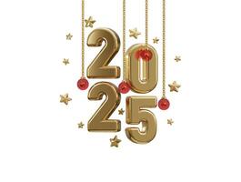 2025 New Year golden number with star confetti, Extend Warm Wishes for a Happy New Year and Merry Christmas with this golden number design 3d rendering illustration vector