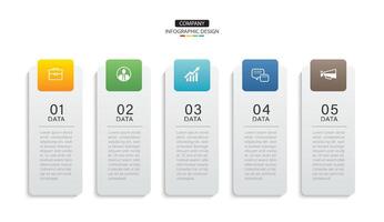 5 data infographics tab paper index template. Illustration business abstract background. vector