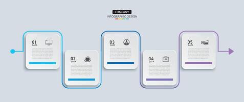 5 data infographics square layout paper template. Illustration business abstract background. vector