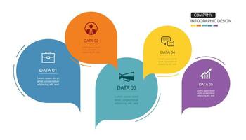 Infographics speech bubbles timeline with 5 number data template. Illustration abstract background. vector