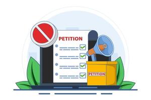 Petition concept, petition form, make a choice, voting, democracy, public appeal document, complaint, online petition. Petition form with ballot box. signing and distributing petition or complaint. vector