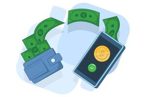 financial concept with money transfer. Sending money to a card, to a bank account or an e-wallet. financial transactions and payments. Flat illustration on a background. vector