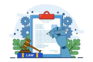 Concept of signing legal documents, electronic contracts or online agreements. Reading and signing the terms and conditions of the contract. Flat illustration on the background. vector