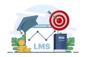 Concept of Learning Management System or LMS as online education. Educational technology, online learning delivery, training, knowledge software application, qualification framework. illustration. vector