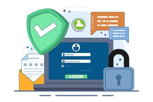 Two-step verification concept, OTP, Authentication password, One-time password for secure website account login, Login page on device screen. Flat illustration on background. vector