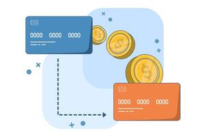 financial concept with money transfer. Sending money to a card, to a bank account or an e-wallet. financial transactions and payments. Flat illustration on a background. vector