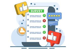 online survey concept, Customer Survey Form Filling Test, Customer experience and satisfaction. questionnaire or survey. filling or answering questions on a form. collecting information. vector