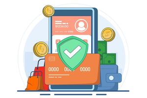 Concept of digital wallet and mobile payments, login to bank account, online banking, internet money, savings and finance, mobile banking. Flat illustration on background. vector