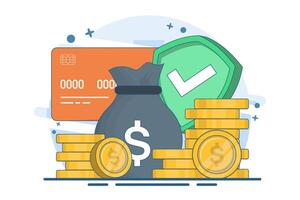 Concept of digital wallet and mobile payments, login to bank account, online banking, internet money, savings and finance, mobile banking. Flat illustration on background. vector