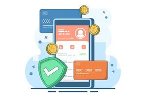 Concept of digital wallet and mobile payments, login to bank account, online banking, internet money, savings and finance, mobile banking. Flat illustration on background. vector
