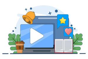 Online training concept. Distance business training, streaming, webinar, online conference, online learning, watching tutorials, lessons, lectures on the internet. Flat illustration. vector