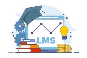 Concept of Learning Management System or LMS as online education. Educational technology, online learning delivery, training, knowledge software application, qualification framework. illustration. vector