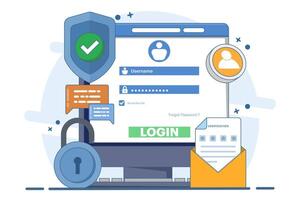 Two-step verification concept, OTP, Authentication password, One-time password for secure website account login, Login page on device screen. Flat illustration on background. vector