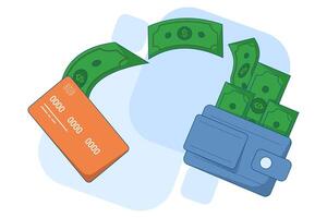 financial concept with money transfer. Sending money to a card, to a bank account or an e-wallet. financial transactions and payments. Flat illustration on a background. vector