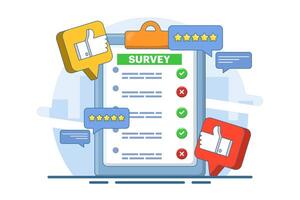 online survey concept, Customer Survey Form Filling Test, Customer experience and satisfaction. questionnaire or survey. filling or answering questions on a form. collecting information. vector