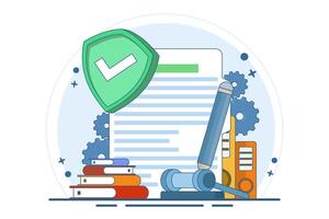 Concept of signing legal documents, electronic contracts or online agreements. Reading and signing the terms and conditions of the contract. Flat illustration on the background. vector