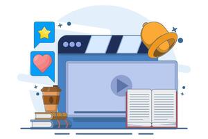 Online training concept. Distance business training, streaming, webinar, online conference, online learning, watching tutorials, lessons, lectures on the internet. Flat illustration. vector