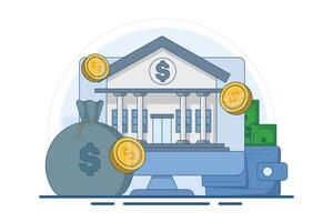 Concept of digital wallet and mobile payments, login to bank account, online banking, internet money, savings and finance, mobile banking. Flat illustration on background. vector