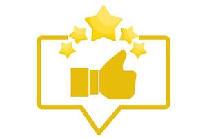 Customer review concept with five stars. Customer review rating with 5 stars and thumbs up. Flat illustration with icons on the background. vector