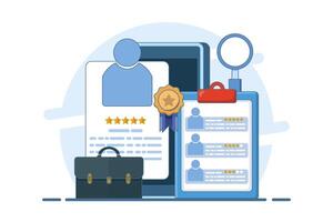 Online Job Application Concept, Recruitment, Job Interview, Hiring, We are hiring, looking for jobs, Job Candidates. We are hiring and recruiting online. for web page, ui, app, template. vector