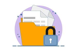 Confidential Document Concept, folder with Lock and Documents. Document and data security. Cyber security services to protect personal documents and data. File and folder protection and security. vector