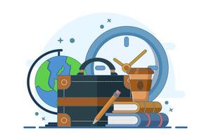 back to work concept, bag and books, office, businessman, education, back to work after break or leave. banner template, web, landing page. vector