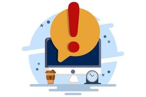 Important Reminder Concept. Alert notification with exclamation mark on smart device screen. Message on mobile phone. Device with exclamation mark. Mobile phone notification. Flat illustration. vector