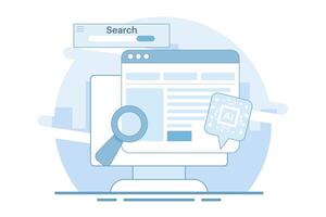 AI based SEO Strategy Concept, SEO content, Digital marketing with AI technology, SEO automation, flat illustration on background. vector