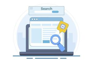 AI based SEO Strategy Concept, SEO content, Digital marketing with AI technology, SEO automation, flat illustration on background. vector