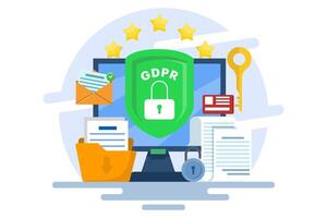 GDPR concept, General Data Protection Regulation, Network data security, Confidential data protection, Web security, Security technology, Information leakage protection. Flat illustration. vector