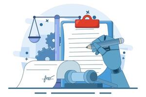Concept of signing legal documents, electronic contracts or online agreements. Reading and signing the terms and conditions of the contract. To-do list. Flat illustration on background. vector