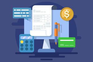 Concept of online invoice maker, Send invoice online, Online bill payment, Businesses use accounting software to manage bills, invoice financial transaction data. vector
