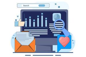 Business data analysis software concept, Analytical applications that extract data from search engines and social media marketing campaigns, Competitive analysis, data charts, graphs and dashboards. vector