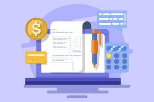 Online invoice maker concept, Send invoice online, Online bill payment, Business using accounting software to manage bills, invoice financial transaction data. flat illustration. vector