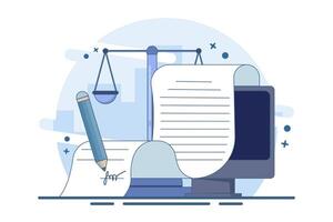 Concept of signing legal documents, electronic contracts or online agreements. Reading and signing the terms and conditions of the contract. To-do list. Flat illustration on background. vector