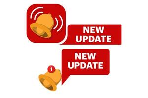 New updated icon set, Round Label with New Update Text. New update with bell. Modern banner with notification bell. Announcement for new update. illustration. vector