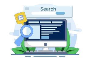 AI based SEO Strategy Concept, SEO content, Digital marketing with AI technology, SEO automation, flat illustration on background. vector