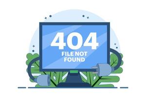 Concept of 404 error, Broken page, Cable and socket, Page not found. Unplug system error. Website is in error or cannot be accessed. System error. Flat illustration. vector