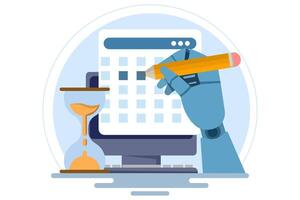 Schedule planning concept. Flat illustration banner. Job tasks, checklist filling, schedule making. To-do list. Business and organization concept. Flat illustration on background. vector