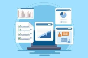 Project management software concept, Team management, Project planning, Team collaboration software that manages business teams, task management to organize project tasks, flat illustration. vector