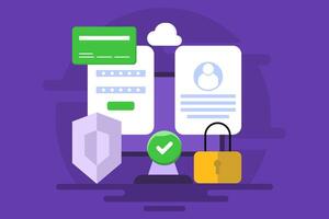 Data security system concept, Account access is protected with multi-layered security software, Protecting data from cyber attacks, hacking, data breaches, background illustration. vector