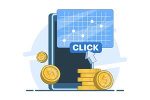 Pay per click concept, internet marketing, paid marketing strategies, Cost per click, digital advertising investment on websites and social media, CPC business growth. flat illustration. vector