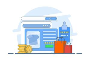E-commerce website platform concept, Browse shopping from e-commerce website, Digital marketplace, Secure payment, Customer product rating, illustration with background. vector