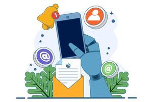 Concept of new email notification on device screen, Direct digital marketing, Unread message reminder, Email marketing concept. Flat illustration on background. vector