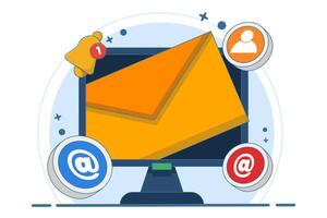 New email notification concept on device screen, Direct digital marketing, Unread message reminder, Email marketing concept. Flat illustration. vector