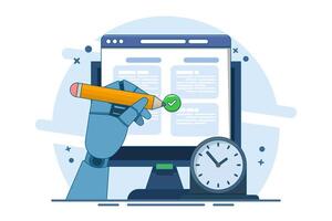 Schedule planning concept. Flat illustration banner. Job tasks, checklist filling, schedule making. To-do list. Business and organization concept. Flat illustration on background. vector