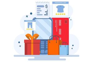 Contactless payment technology concept, Wireless mobile payment with debit card, Invoice, Shopping concept, Payment machine, Debit payment card. vector