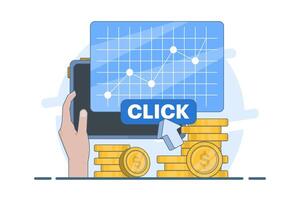 Pay per click concept, internet marketing, CPC business growth, paid marketing strategies, Cost per click, digital advertising investment on websites and social media. illustration. vector