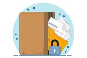 Confidential Document Concept, Cyber security service to protect personal documents and data. Folder with Lock and Documents. Document and data security. Flat illustration on background. vector